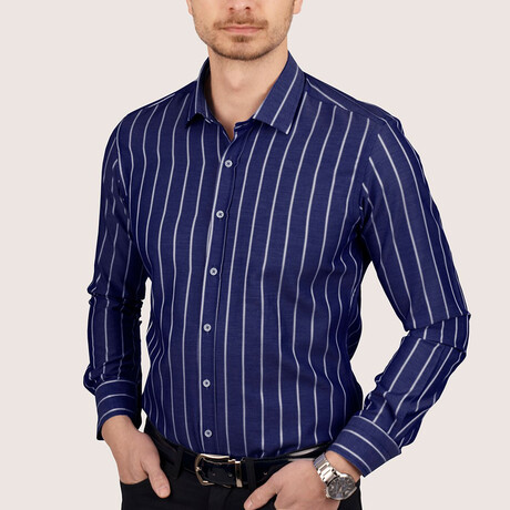 Striped Button-Up Shirt // Slim Fit // Navy-White (S)