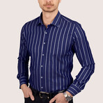 Striped Button-Up Shirt // Slim Fit // Navy-White (S)