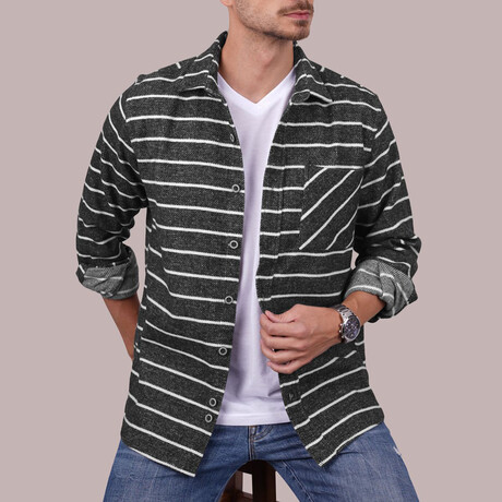 Striped // Button-Up Shirt // Oversize Fit // Anthracite (S)