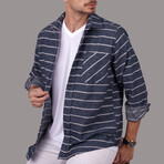 Striped // Button-Up Shirt // Oversize Fit // Blue (2XL)