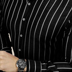 Striped Button-Up Shirt // Slim Fit // Black-White (S)