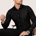 Striped Button-Up Shirt // Slim Fit // Black-White (S)