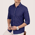 Striped Button-Up Shirt // Slim Fit // Navy-White (S)