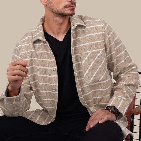 Striped // Button-Up Shirt // Oversize Fit // Beige (S)
