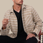 Striped // Button-Up Shirt // Oversize Fit // Beige (L)