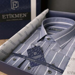 Striped Button-Up Shirt // Slim Fit // Gray (L)