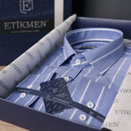 Striped Button-Up Shirt // Slim Fit // Blue (S)