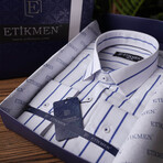 Striped Button-Up Shirt // Slim Fit // White-Blue (S)