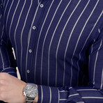 Striped Button-Up Shirt // Slim Fit // Navy-White (S)