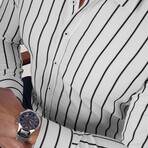 Striped Button-Up Shirt // Slim Fit // White-Black (S)