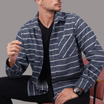 Striped // Button-Up Shirt // Oversize Fit // Blue (2XL)