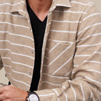 Striped // Button-Up Shirt // Oversize Fit // Beige (L)