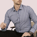 Striped Button-Up Shirt // Slim Fit // Gray (L)