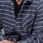 Striped // Button-Up Shirt // Oversize Fit // Blue (2XL)