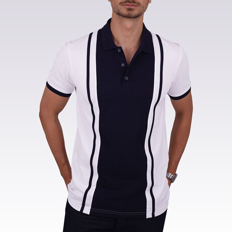 Two-Tone Polo T-Shirt // White-Navy (S)