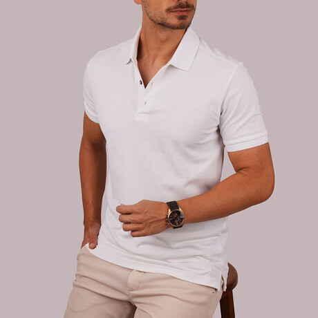 Solid Polo T-Shirt // Regular Fit // White (M)