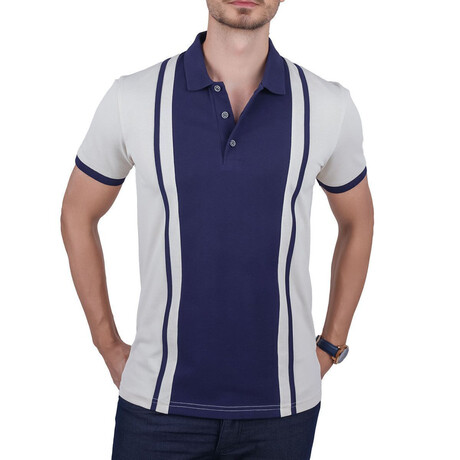 Two-Tone Polo T-Shirt // Beige-Navy (S)