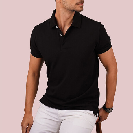 Solid Polo T-Shirt // Regular Fit // Black (S)