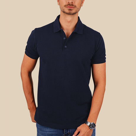 Solid Polo T-Shirt // Regular Fit // Navy (S)