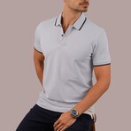 Collar-Striped Polo T-Shirt // Regular Fit // Gray-Navy (L)