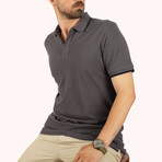 Collar-Striped Polo T-Shirt // Regular Fit // Smoked-Black (L)