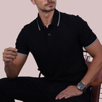 Collar-Striped Polo T-Shirt // Regular Fit // Black-Gray (XL)