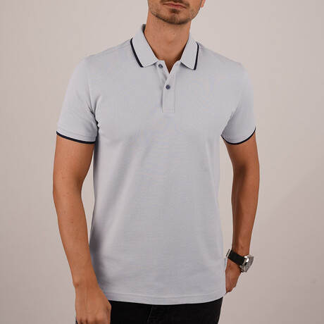 Collar-Striped Polo T-Shirt // Regular Fit // Gray-Navy (M)