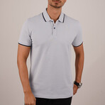 Collar-Striped Polo T-Shirt // Regular Fit // Gray-Navy (L)
