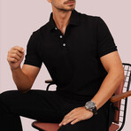 Solid Polo T-Shirt // Regular Fit // Black (XL)