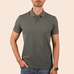 Collar-Striped Polo T-Shirt // Regular Fit // Khaki-Taba (XL)
