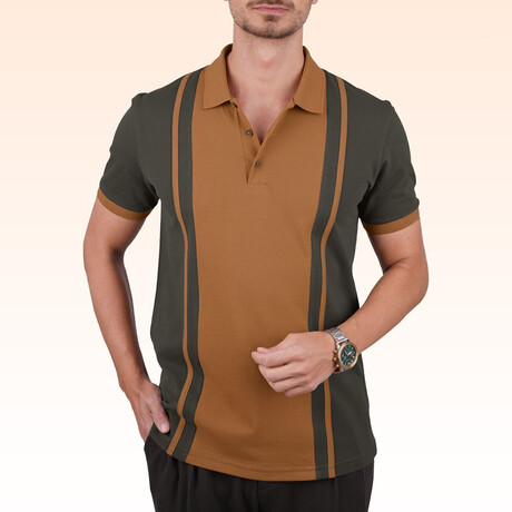 Two-Tone Polo T-Shirt // Khaki-Taba (S)
