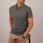 Collar-Striped Polo T-Shirt // Regular Fit // Khaki-Taba (XL)