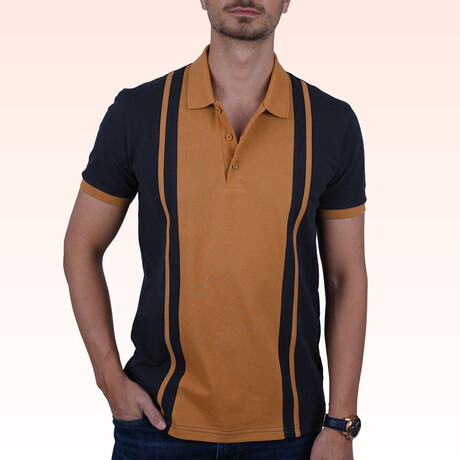Two-Tone Polo T-Shirt // Navy-Mustard (S)