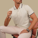 Collar-Striped Polo T-Shirt // Regular Fit // Beige-Navy (M)