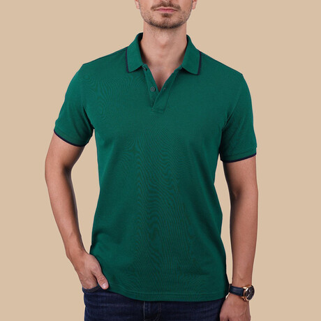 Collar-Striped Polo T-Shirt // Regular Fit // Green-Navy (S)