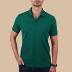 Collar-Striped Polo T-Shirt // Regular Fit // Green-Navy (XL)