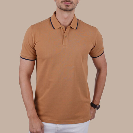 Collar-Striped Polo T-Shirt // Regular Fit // Taba-Navy (S)