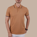 Collar-Striped Polo T-Shirt // Regular Fit // Taba-Navy (L)