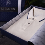 Collar-Striped Polo T-Shirt // Regular Fit // Beige-Navy (M)