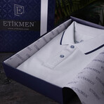 Collar-Striped Polo T-Shirt // Regular Fit // Gray-Navy (L)