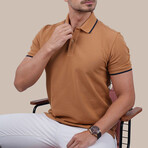 Collar-Striped Polo T-Shirt // Regular Fit // Taba-Navy (L)