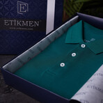 Collar-Striped Polo T-Shirt // Regular Fit // Green-Navy (XL)