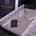 Collar-Striped Polo T-Shirt // Regular Fit // Beige-Mink (L)