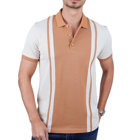Two-Tone Polo T-Shirt // Beige-Taba (S)