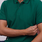 Collar-Striped Polo T-Shirt // Regular Fit // Green-Navy (XL)