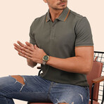 Collar-Striped Polo T-Shirt // Regular Fit // Khaki-Taba (XL)