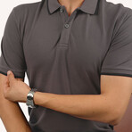 Collar-Striped Polo T-Shirt // Regular Fit // Smoked-Black (L)