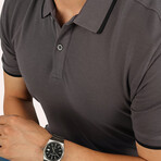 Collar-Striped Polo T-Shirt // Regular Fit // Smoked-Black (L)