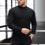 Crewneck Cable Knit Pullover // Black (XL)