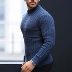 Crewneck Cable Knit Pullover // Indigo (M)